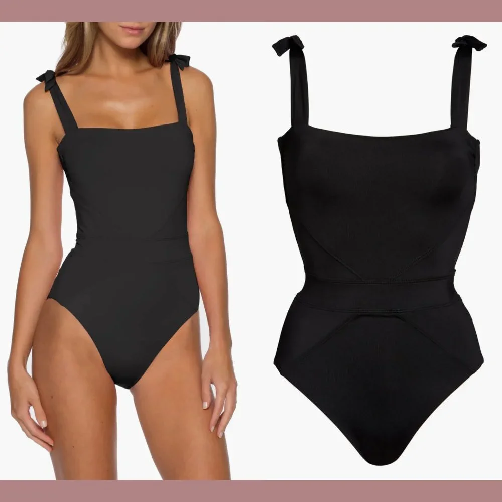 NWT Becca [‎ Large ] Emma Color Code Solid Tie Shoulder One Piece Swimsuit #5667